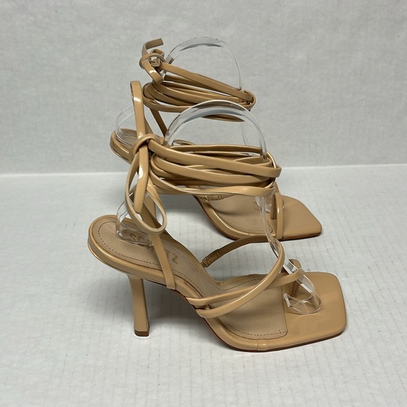 Schutz lily patent leather Nude Lace-Up toe strap Heels Strappy square Toe Sz 7 - Picture 6 of 16